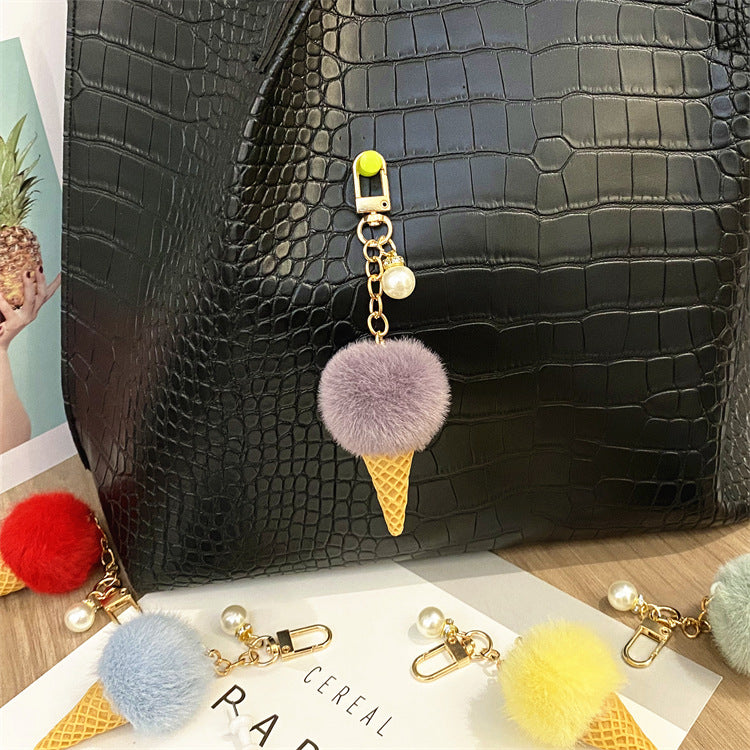 Wholesale Plush Candy Color Ice Cream Pom Keychain